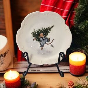 Haas Czjzek Trinket Dish Plate Mouse Pine Tree Winter Handpainted Czechoslovakia
